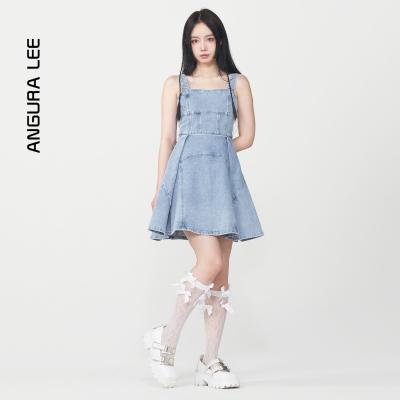 夏裝新款經典水洗淺藍色女裝背心連衣裙
