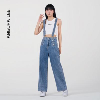 春夏經典水洗中褲藍女裝牛仔高腰直筒闊腿